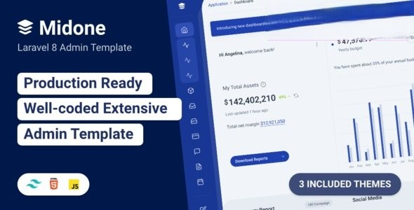 Midone v4.0.8 - Tailwind CSS 3 和 Laravel 8 管理仪表板模板 + HTML 版本