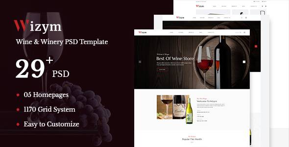 Wizym - 葡萄酒和酿酒厂 PSD 模板