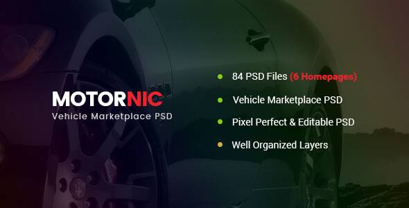 MotorNic - 车辆市场 PSD 模板