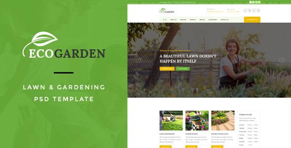 生态花园 - 草坪和园艺 PSD 模板